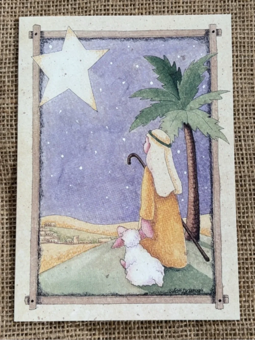 Beth Yarbrough Shepherd Lamb Star Christmas Card Cute Rustic Cottage Framable
